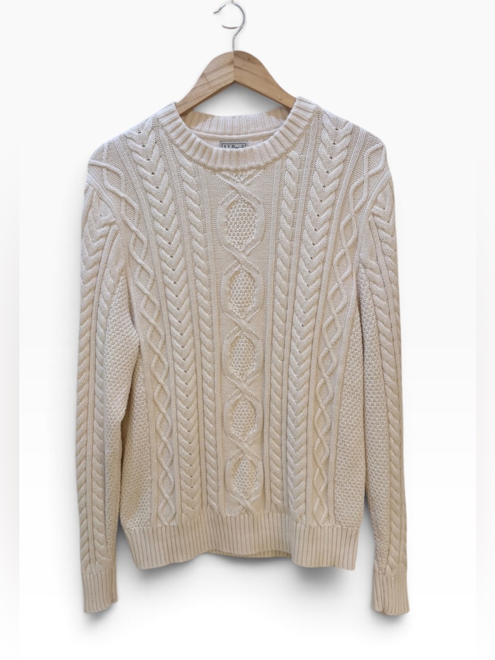 LL Bean Sweater Mens M
Organic Cotton Cream Cable
Knit Pullover Aran Fisherman